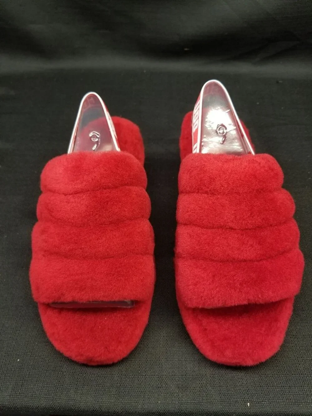 UGG Girls K Fluff Yeah Slippers Slides Soft Ribbon Red Size 6 NEW IN BOX!